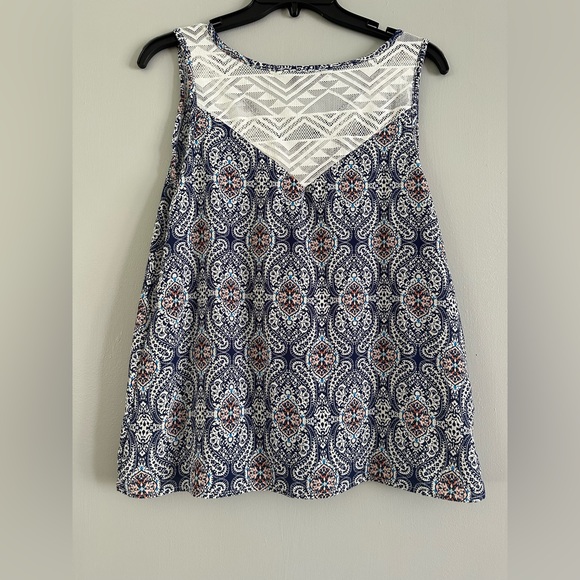 Paper moon pink blue lace back geometric tank top size medium petite - Picture 2 of 8